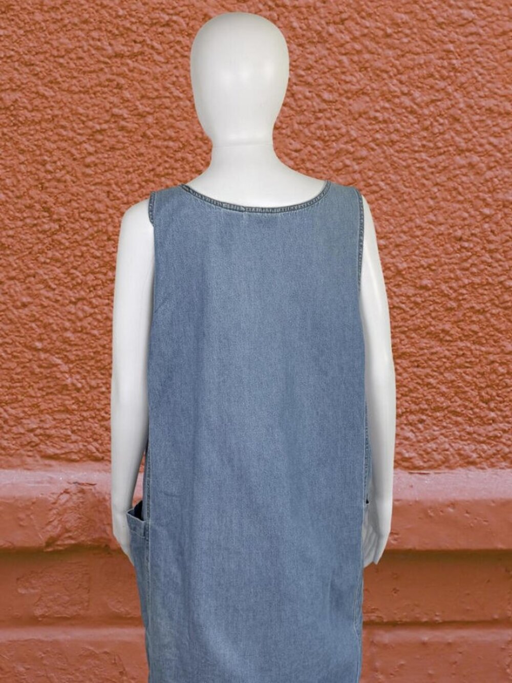 Vintage 90s Denim Dress Mini Pinafore Sleeveless Jean Dress Large Erika & Co - Picture 2 of 5